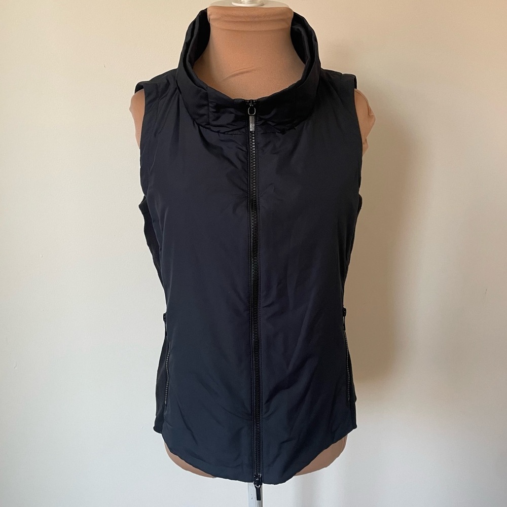Lafayette Mixed Media Ribbed Side Full Zip Layered Mock Neck Zip Front Vest XS